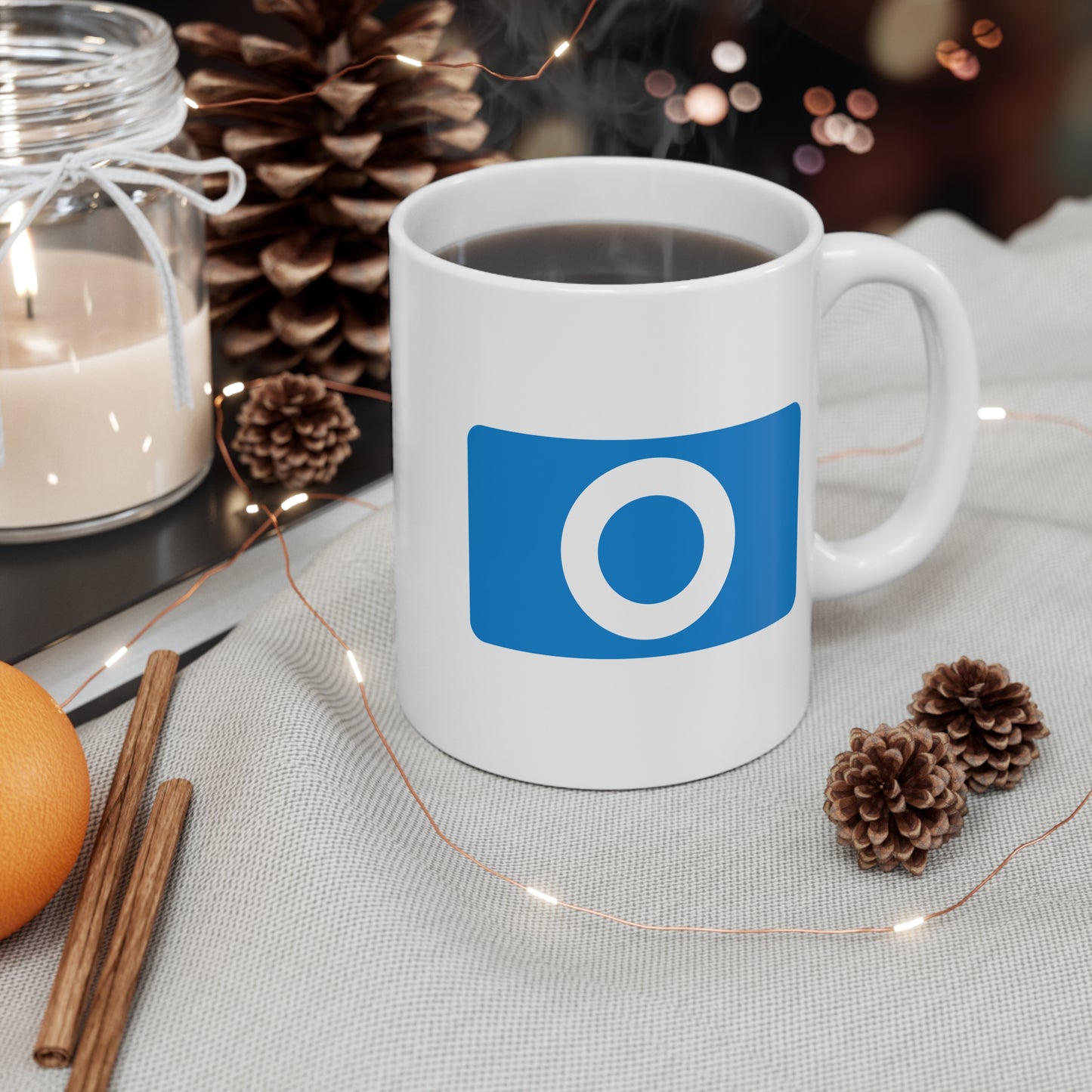 Blue "O" Badge White Mug